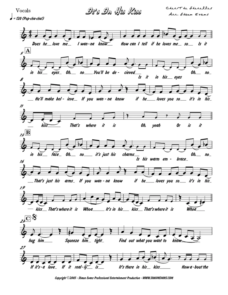 It's In His Kiss - 3 horns + Rhythm score preview