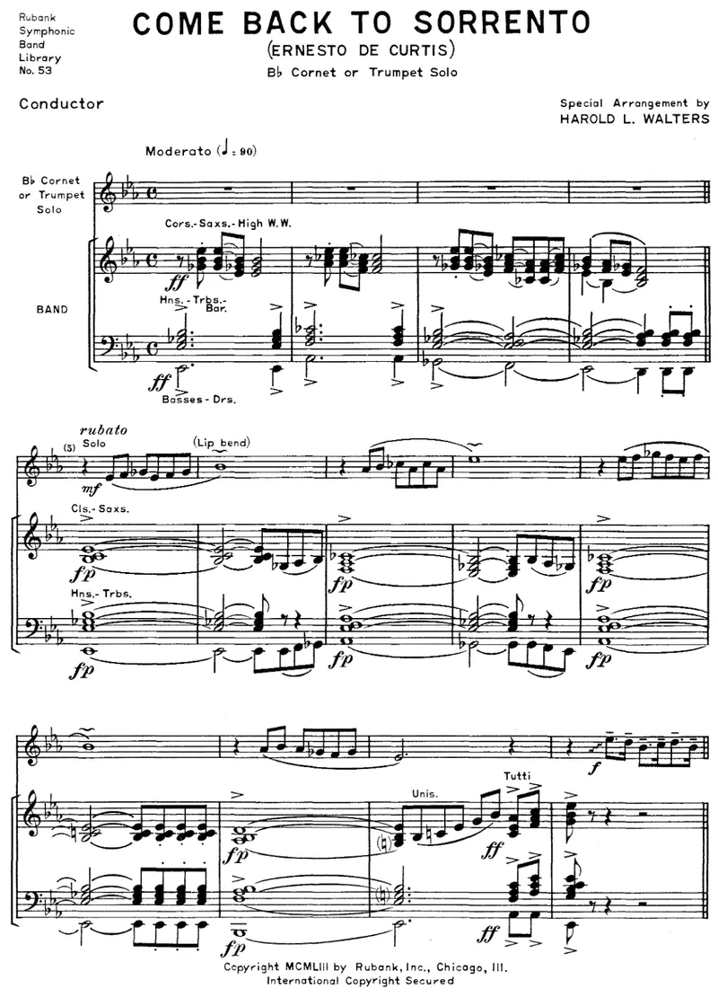 Come Back To Sorrento (Ernesto De Curtis) Trumpet Solo score preview
