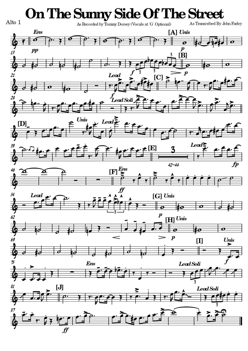On The Sunny Side Of The Street score preview