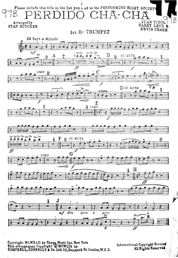 Perdido Cha Cha score preview