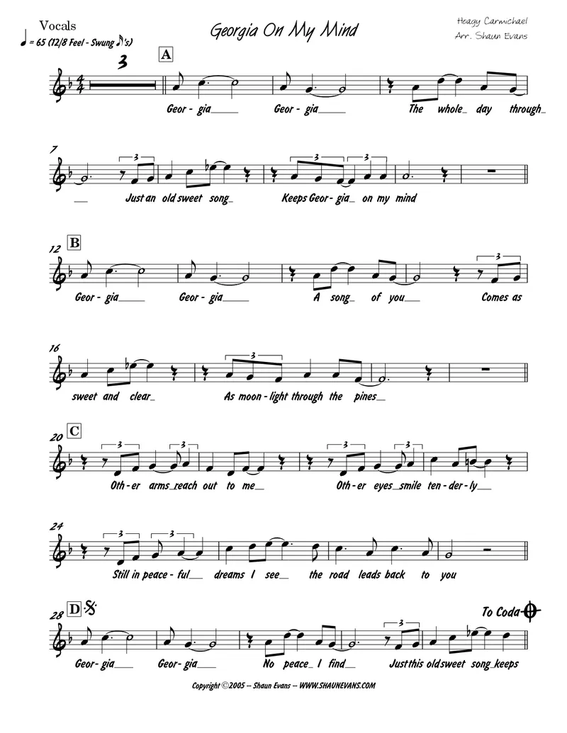 Georgia On My Mind score preview