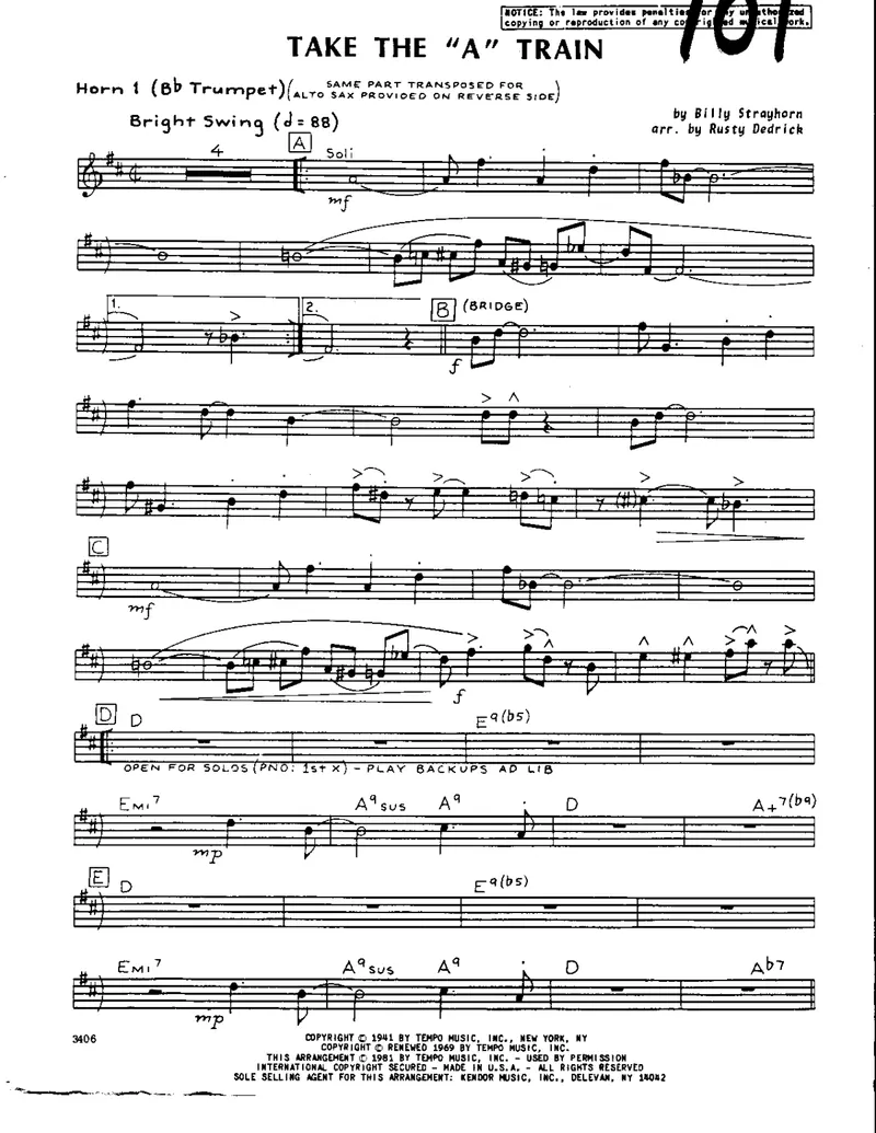 Take The A Train score preview