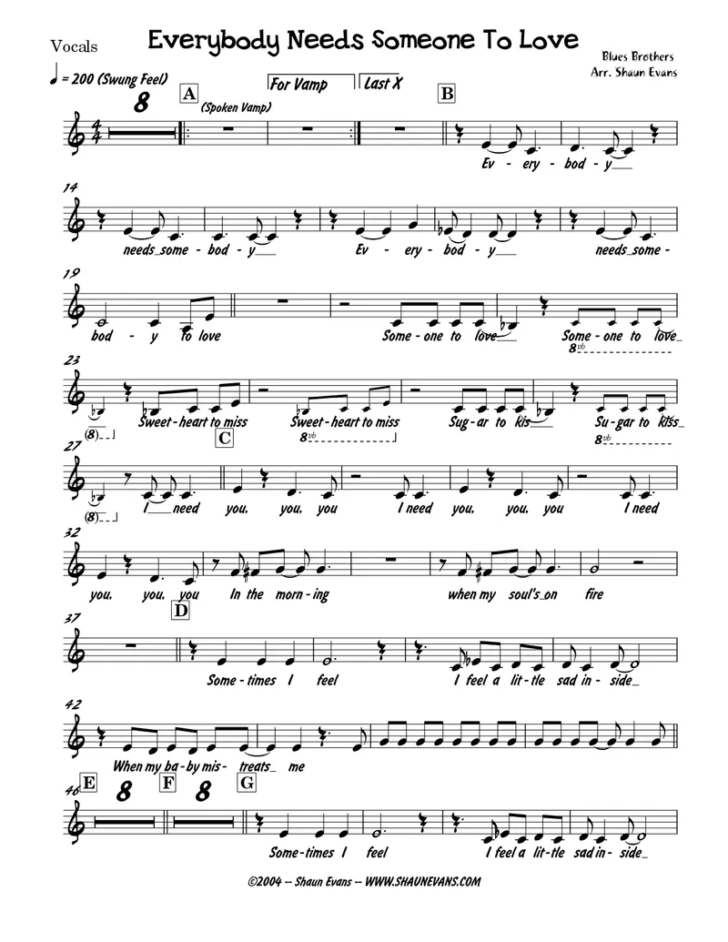 Everybody Needs Somebody To Love score preview