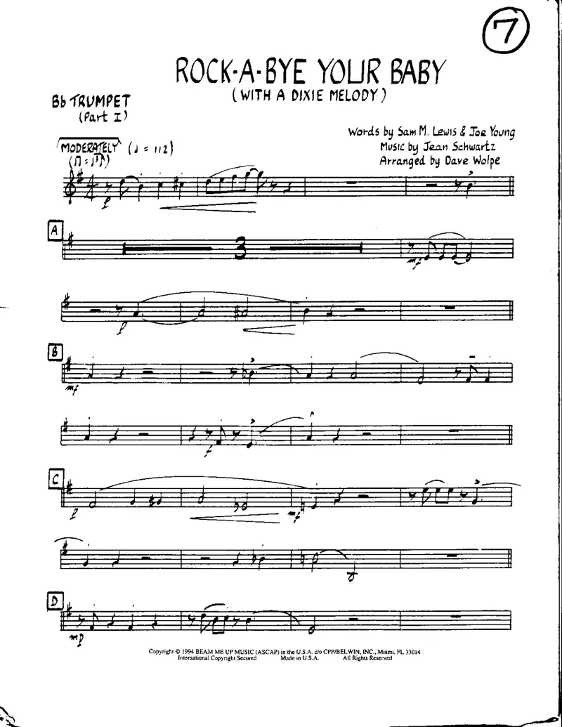 Rock-A-BYE Your Baby -With A Dixie Melody score preview