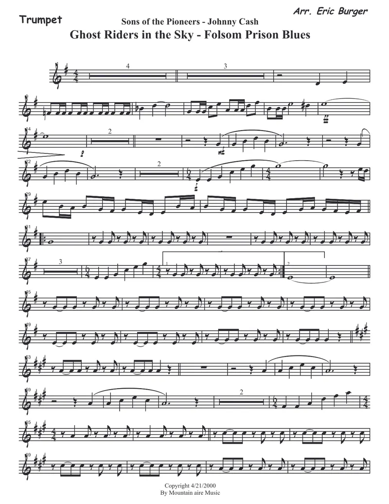 Ghost Riders Folsom Prison - 3 horns + Rhythm score preview