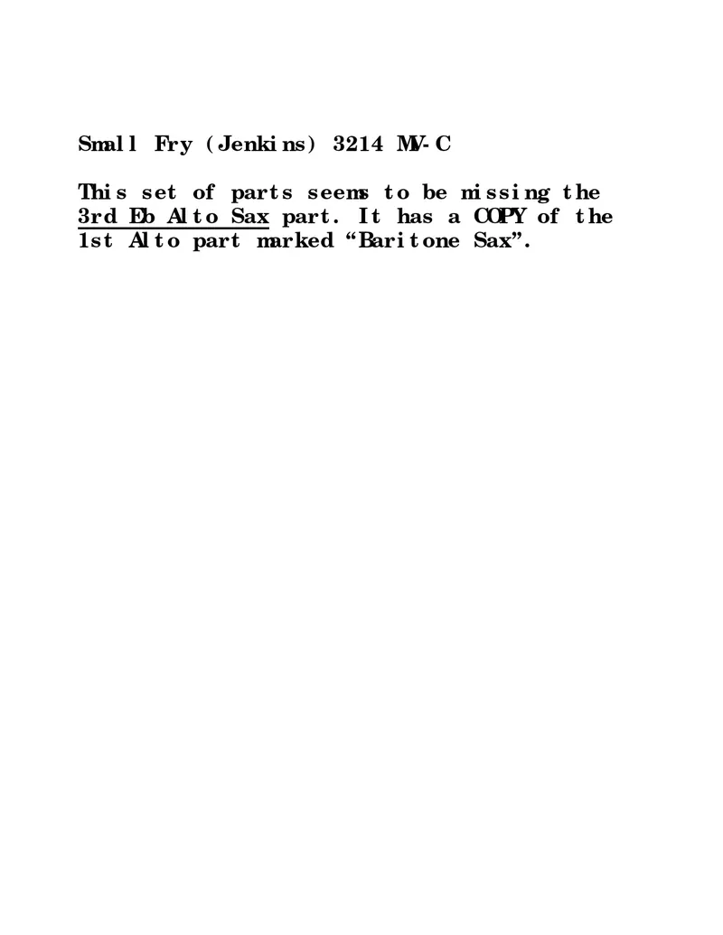 Small Fry score preview