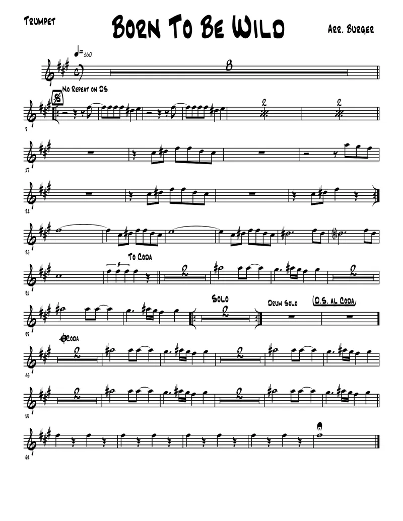 Born To Be Wild - 3 horns + Rhythm score preview