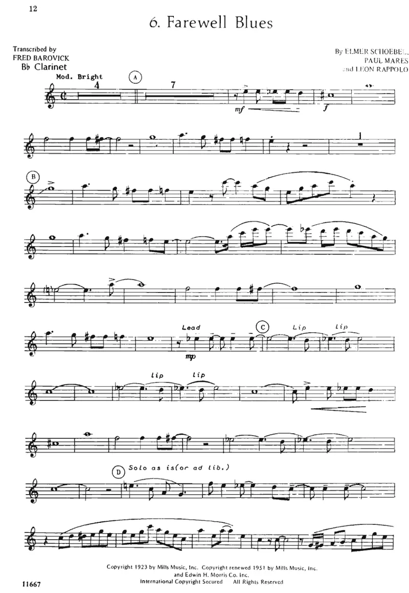 Farewell Blues score preview