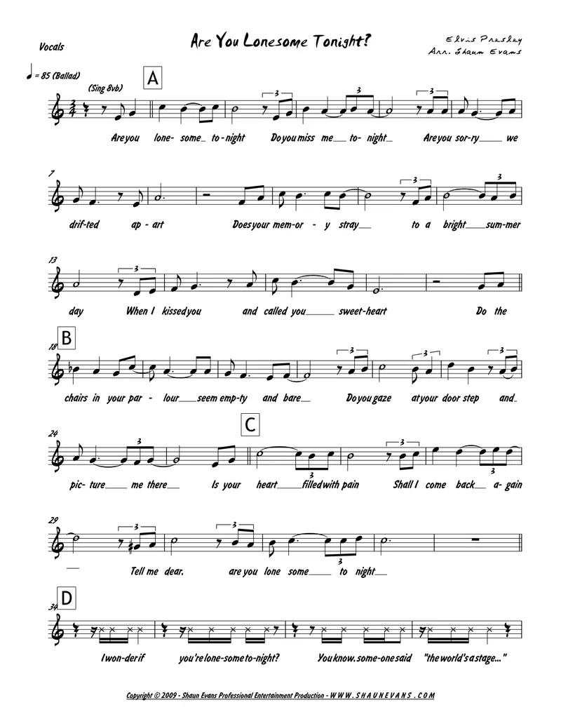 Are You Lonesome Tonight score preview