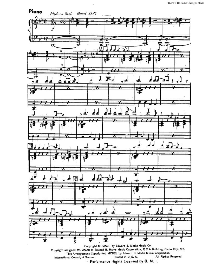 There'll Be Some Changes Made score preview