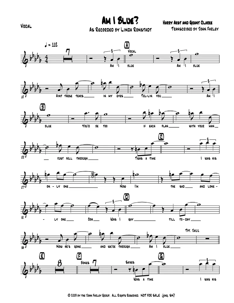 Am I Blue score preview