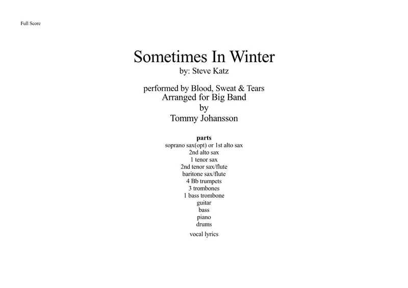Sometimes In Winter score preview