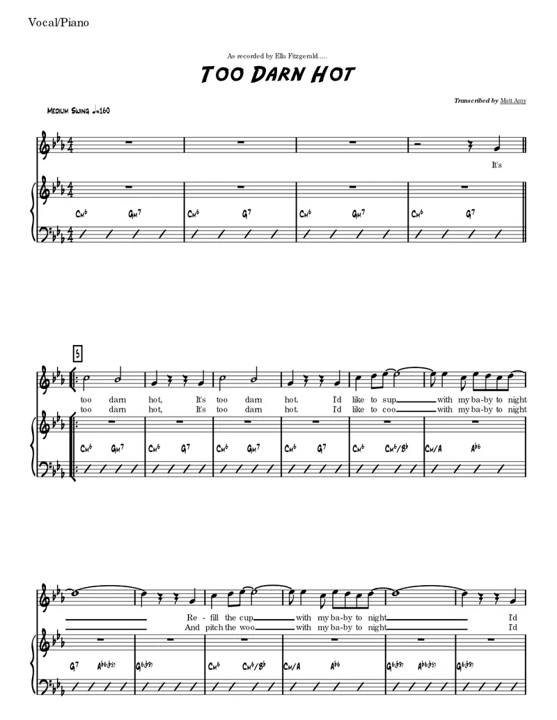 Too Darn Hot score preview