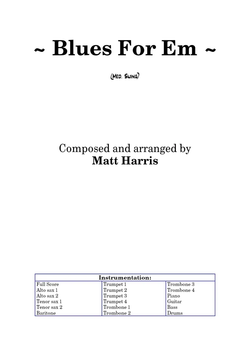 Blues For Em score preview