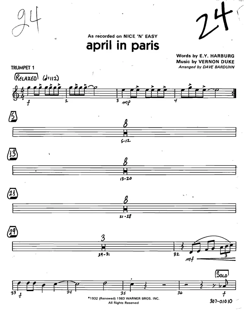 April In Paris score preview