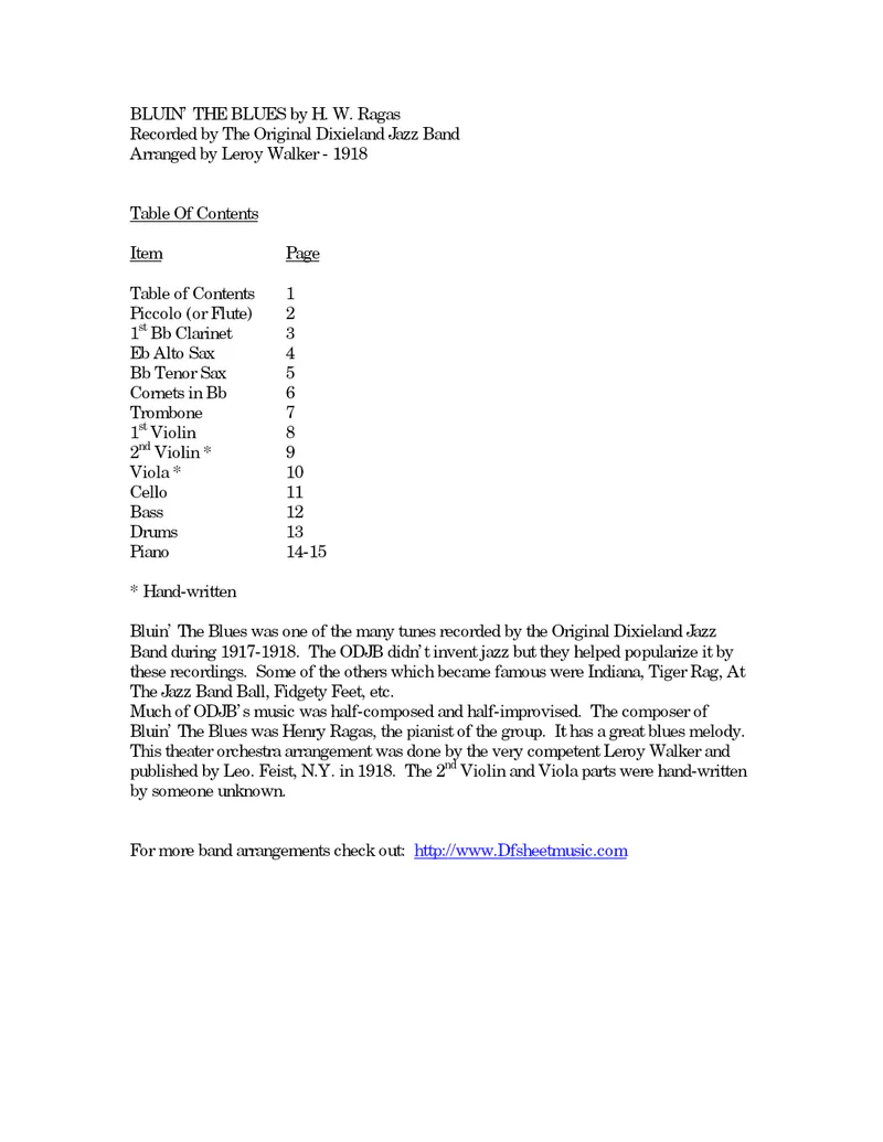 Bluin' The Blues score preview