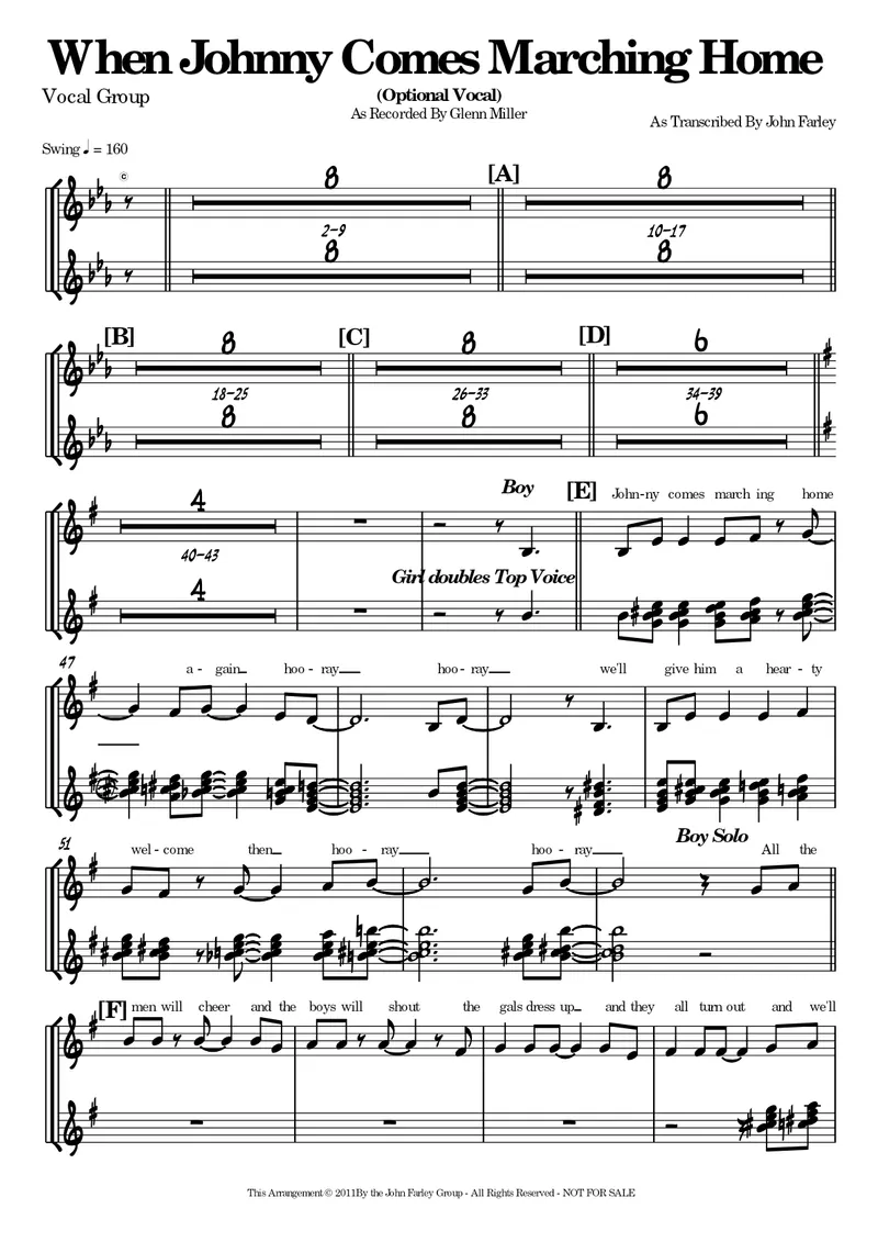 When Johnny Comes Marching Home score preview