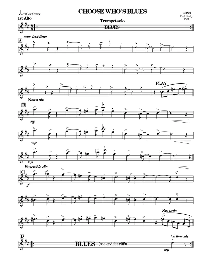 Choose Who's Blues score preview