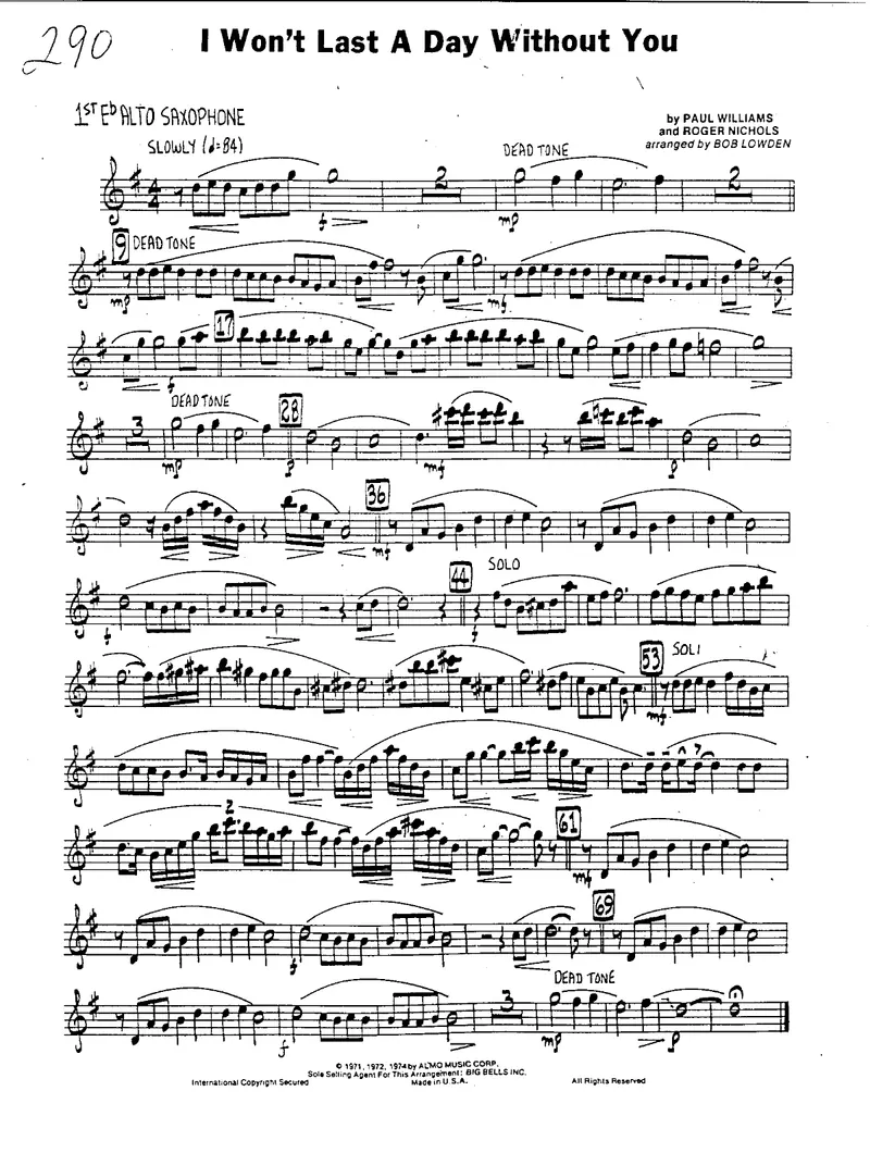 I Won't Last A Day Without You score preview