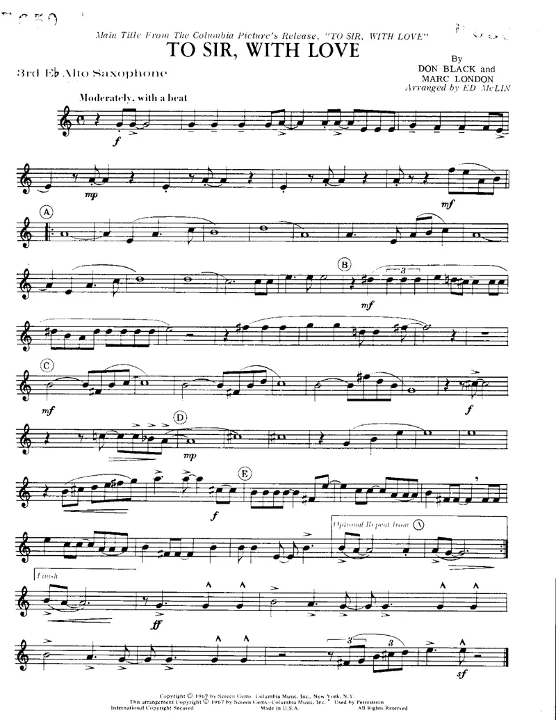 To Sir, With Love score preview
