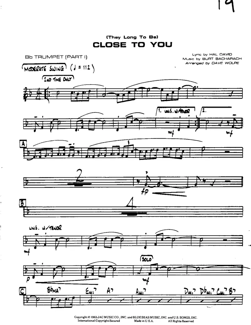 Close To You score preview