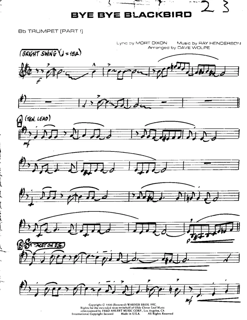 Bye Bye Blackbird score preview