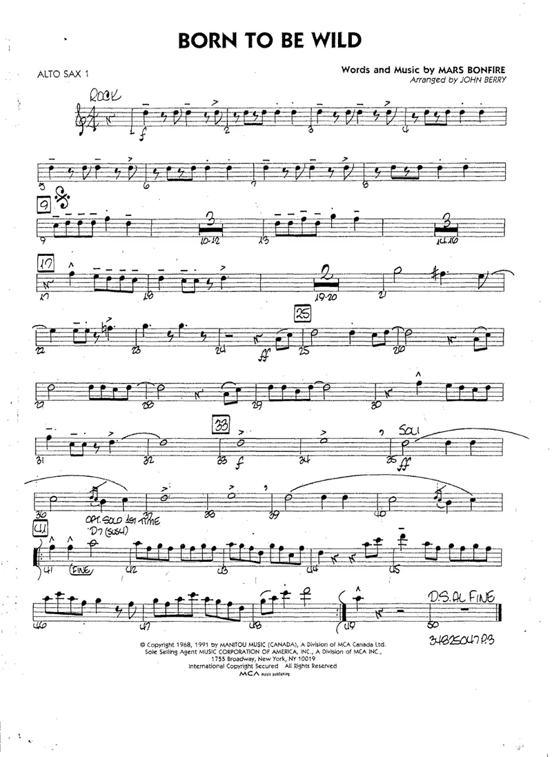 Born To Be Wild score preview