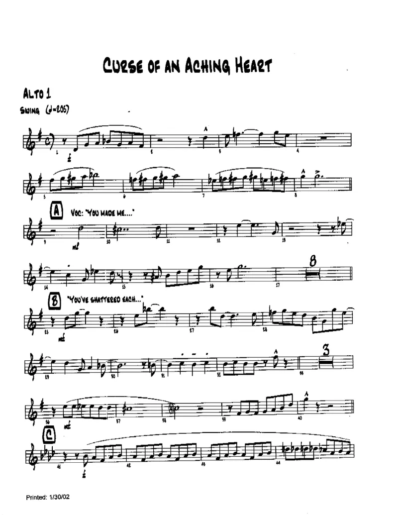 Curse Of An Aching Heart score preview