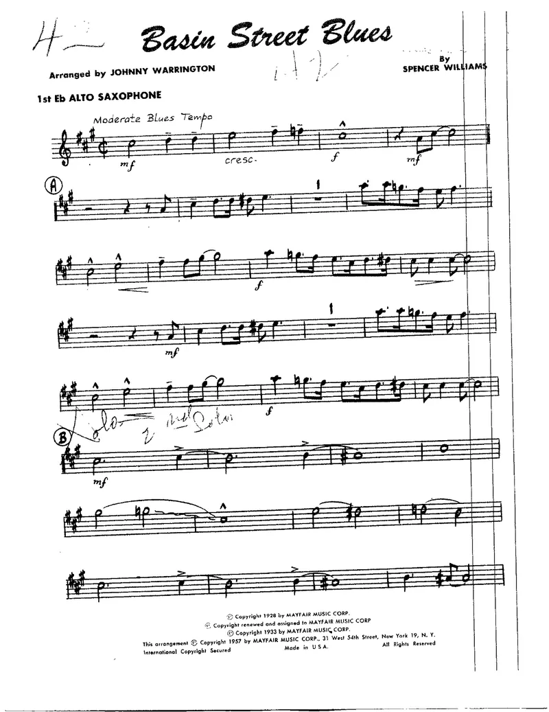 Basin Street Blues score preview