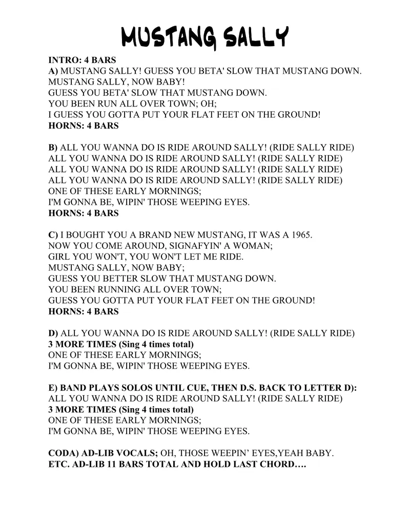 Mustang Sally score preview