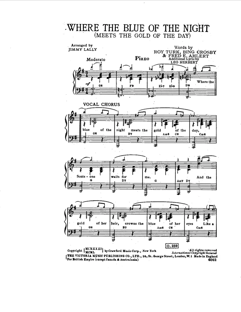Where The Blue Of The Night score preview