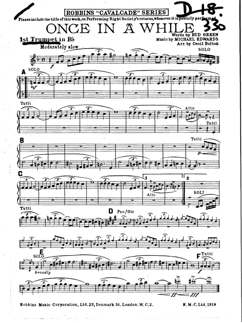 Once In A While score preview