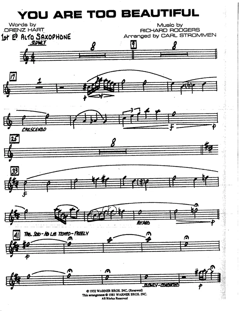 You Are Too Beautiful score preview