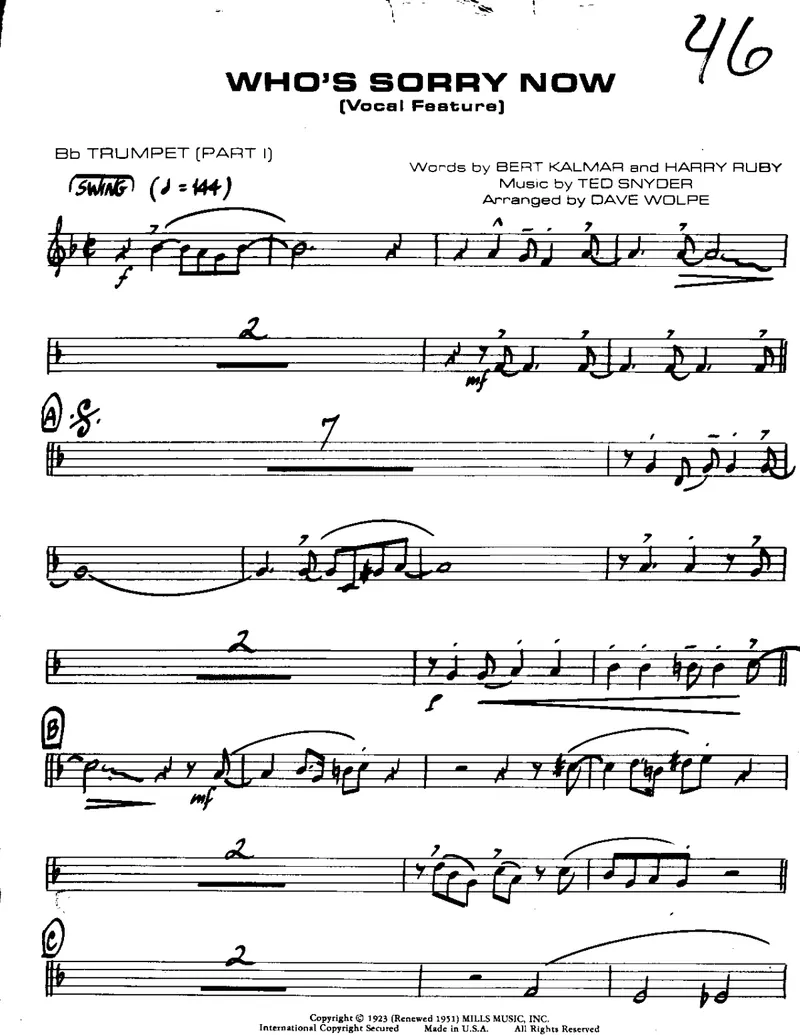Who's Sorry Now score preview