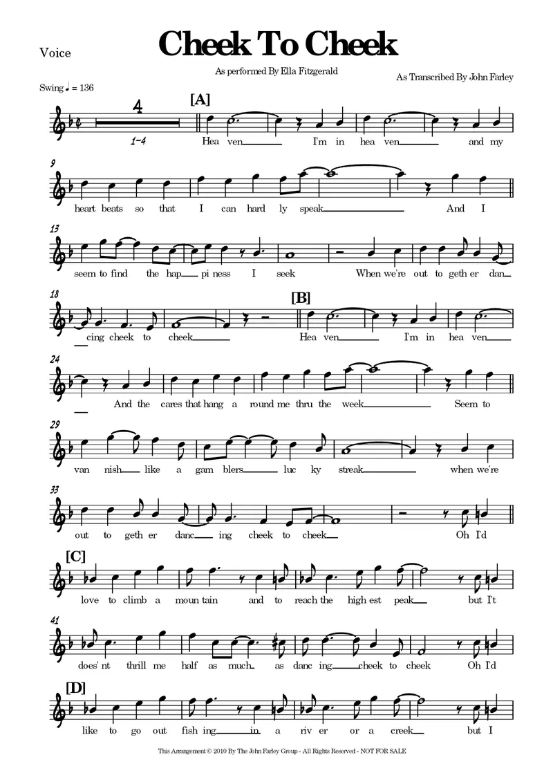 Cheek To Cheek score preview