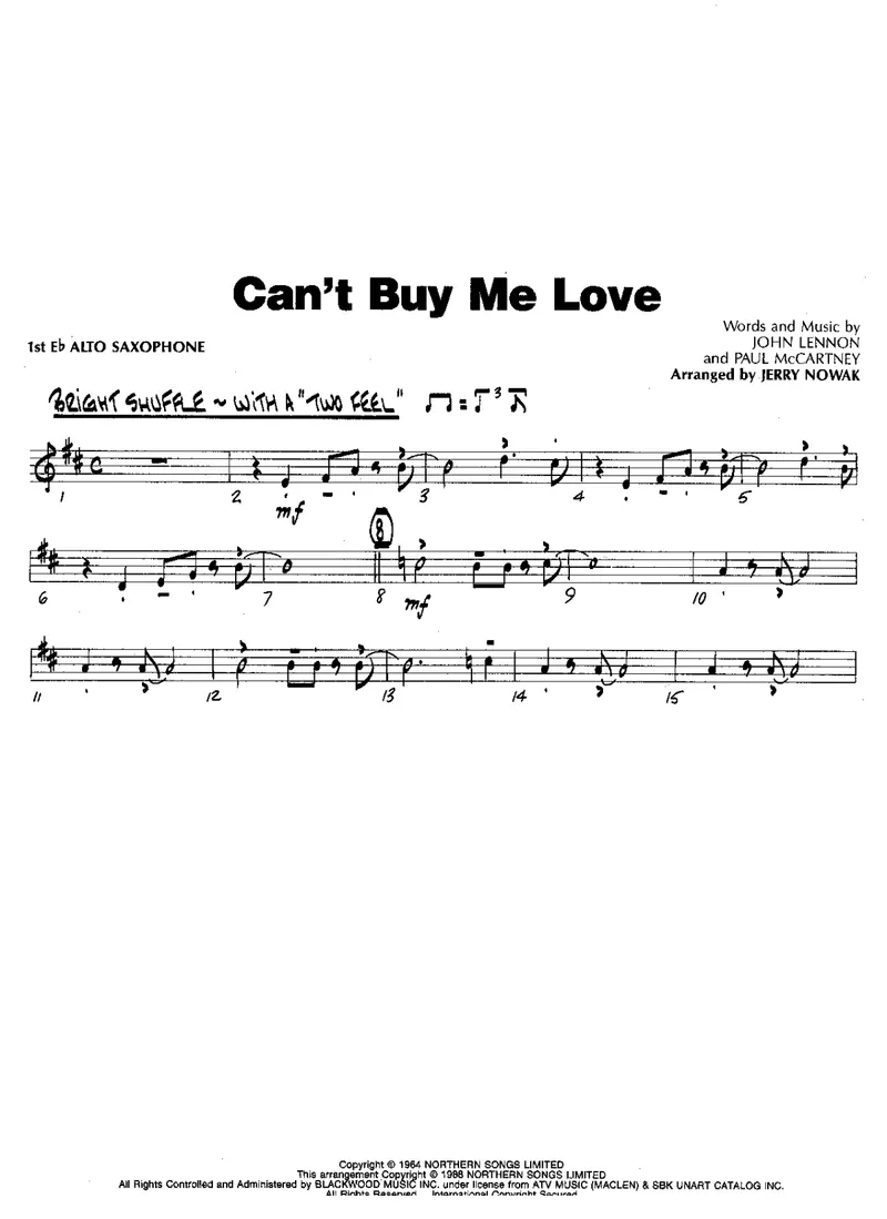 Can't Buy Me Love score preview