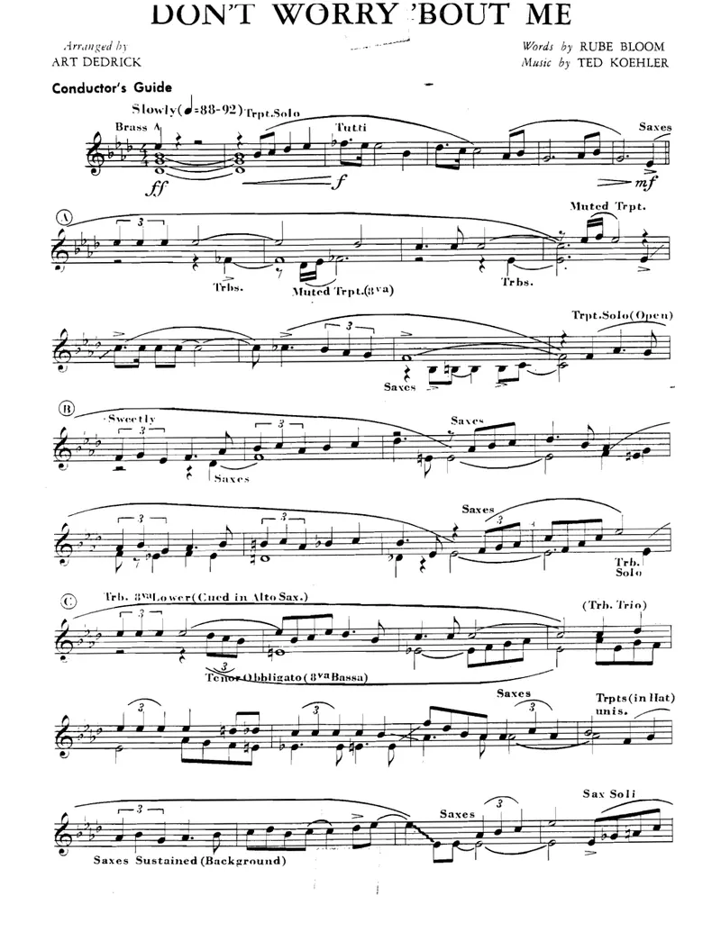 Don't Worry 'Bout Me score preview