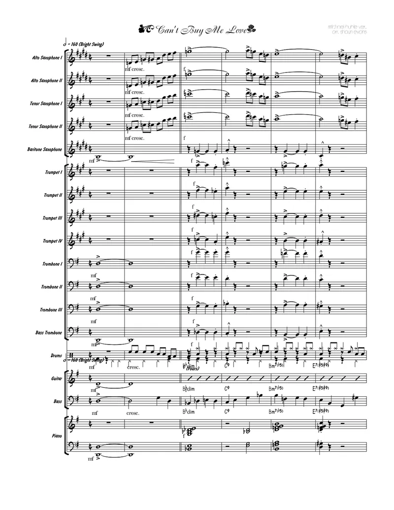 Can't Buy Me Love score preview