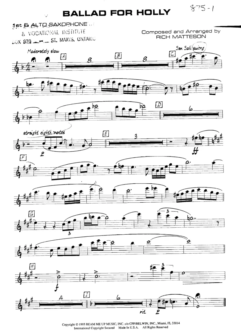 Ballad For Holly score preview