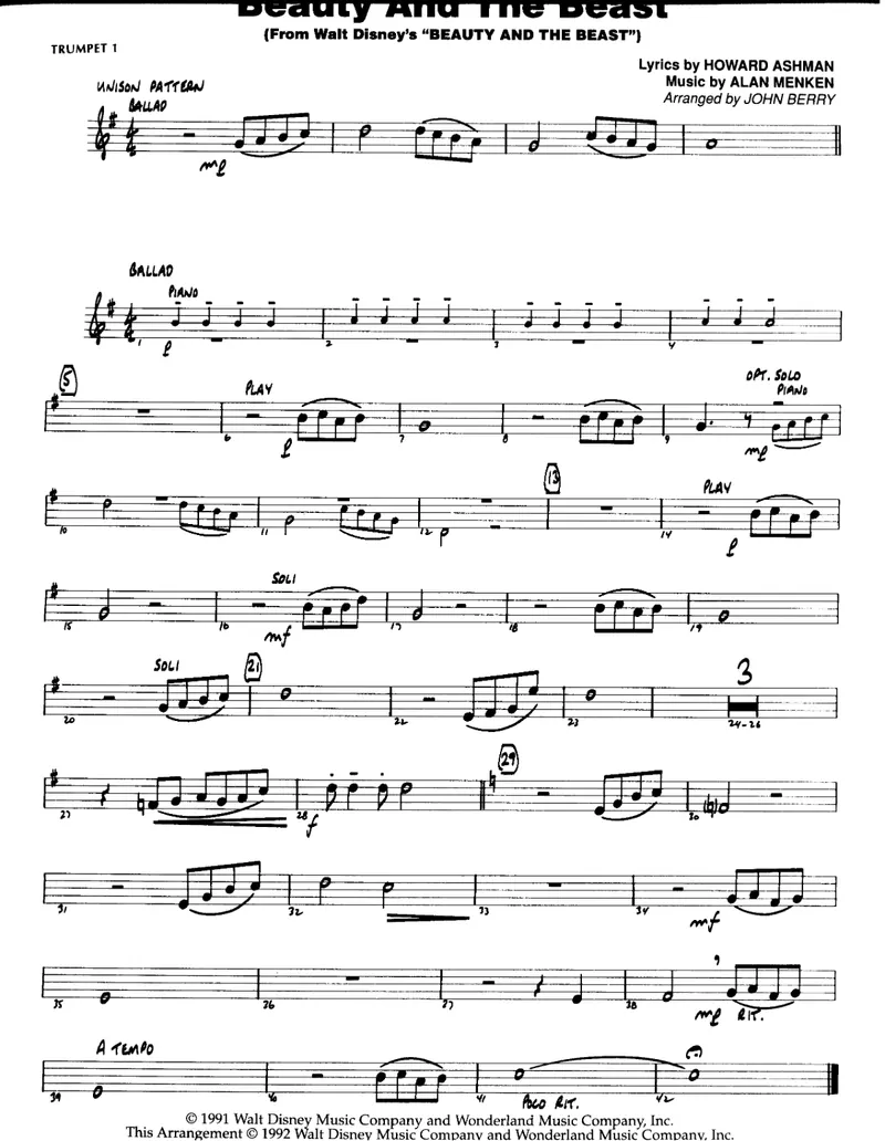 Beauty And The Beast score preview