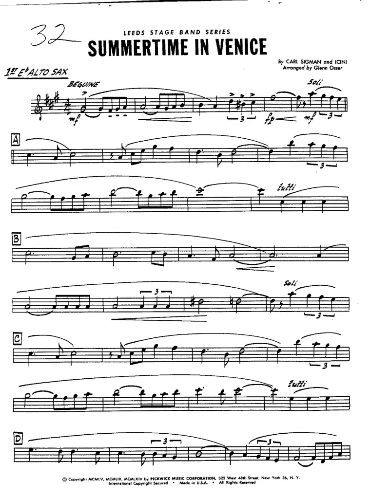 Summertime In Venice score preview
