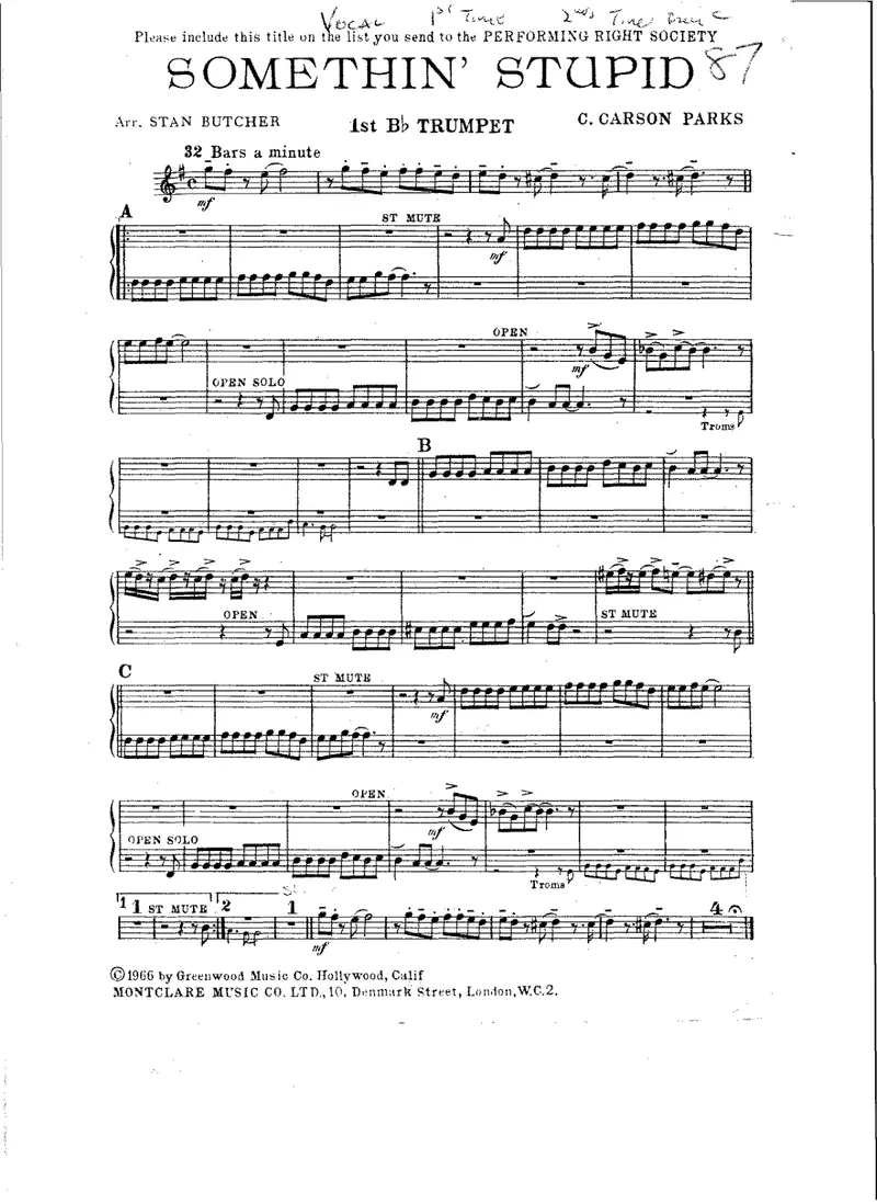 Somethin' Stupid score preview