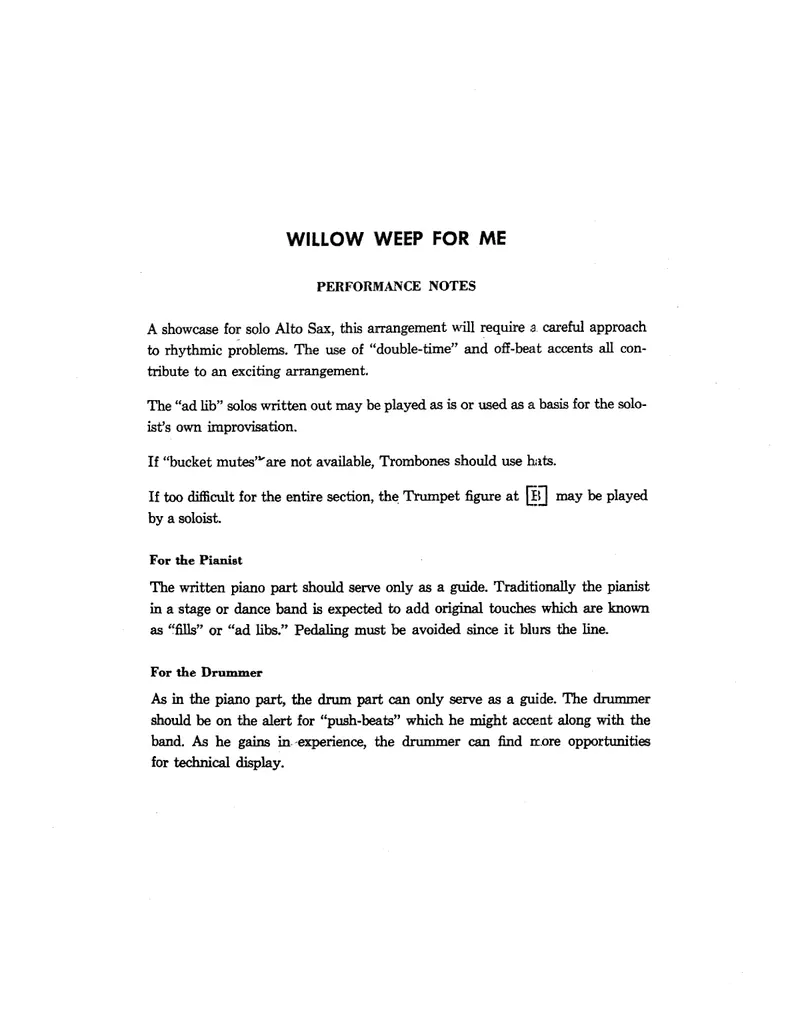 Willow Weep For Me score preview