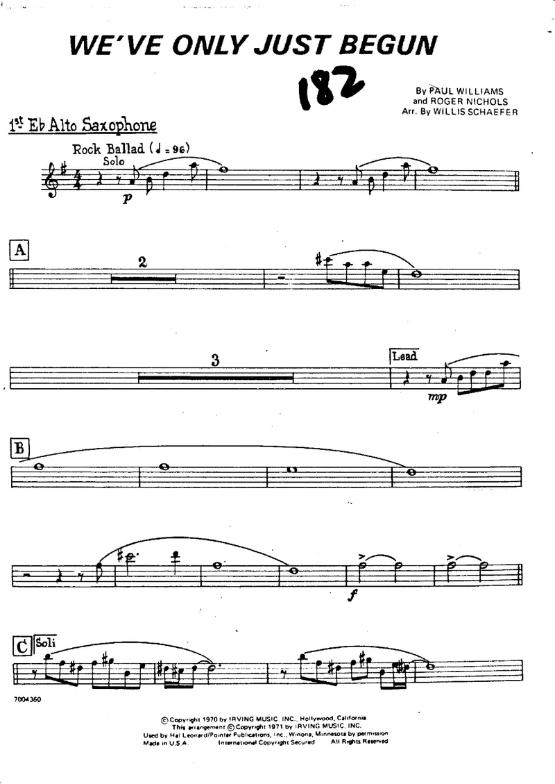 Weve Only Just Begun score preview