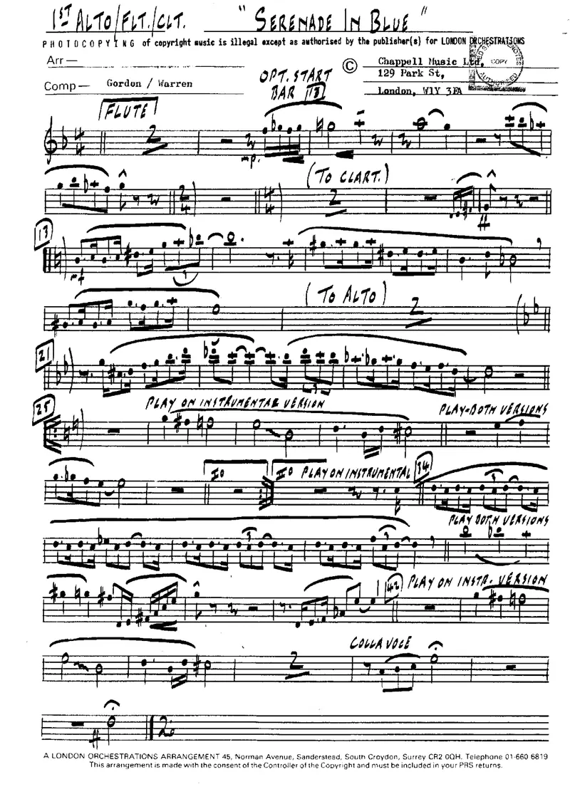 Serenade In Blue score preview