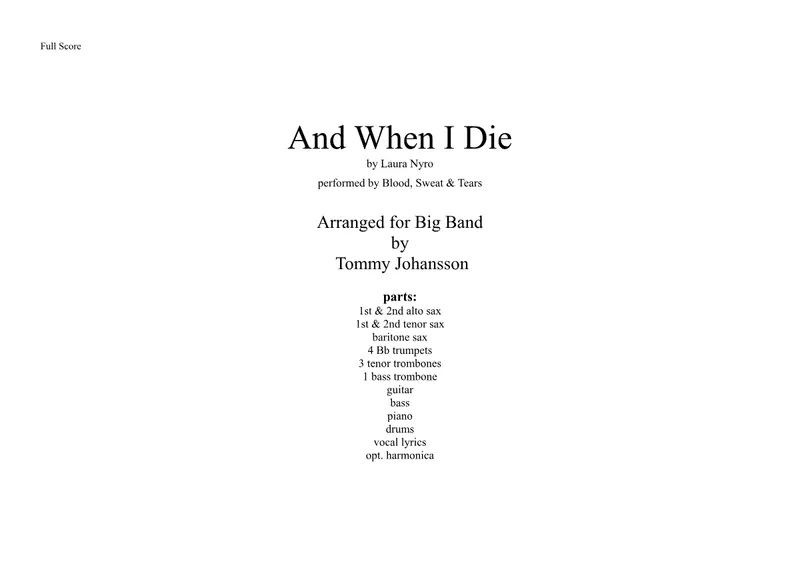 And When I Die score preview
