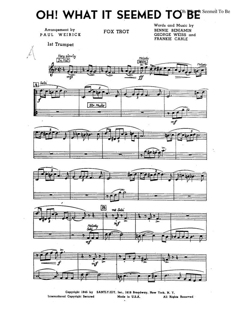 Oh What It Seemed To Be score preview