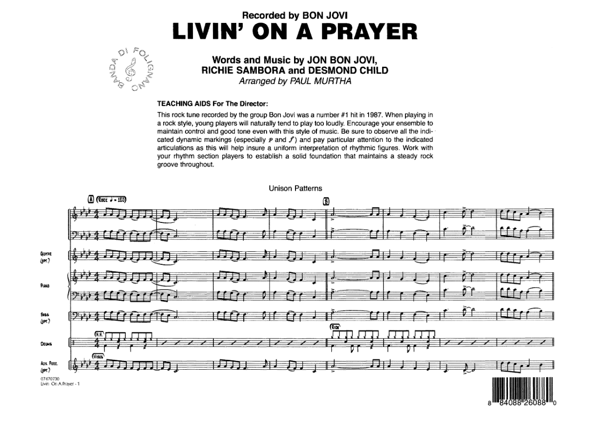 Livin' On A Prayer score preview