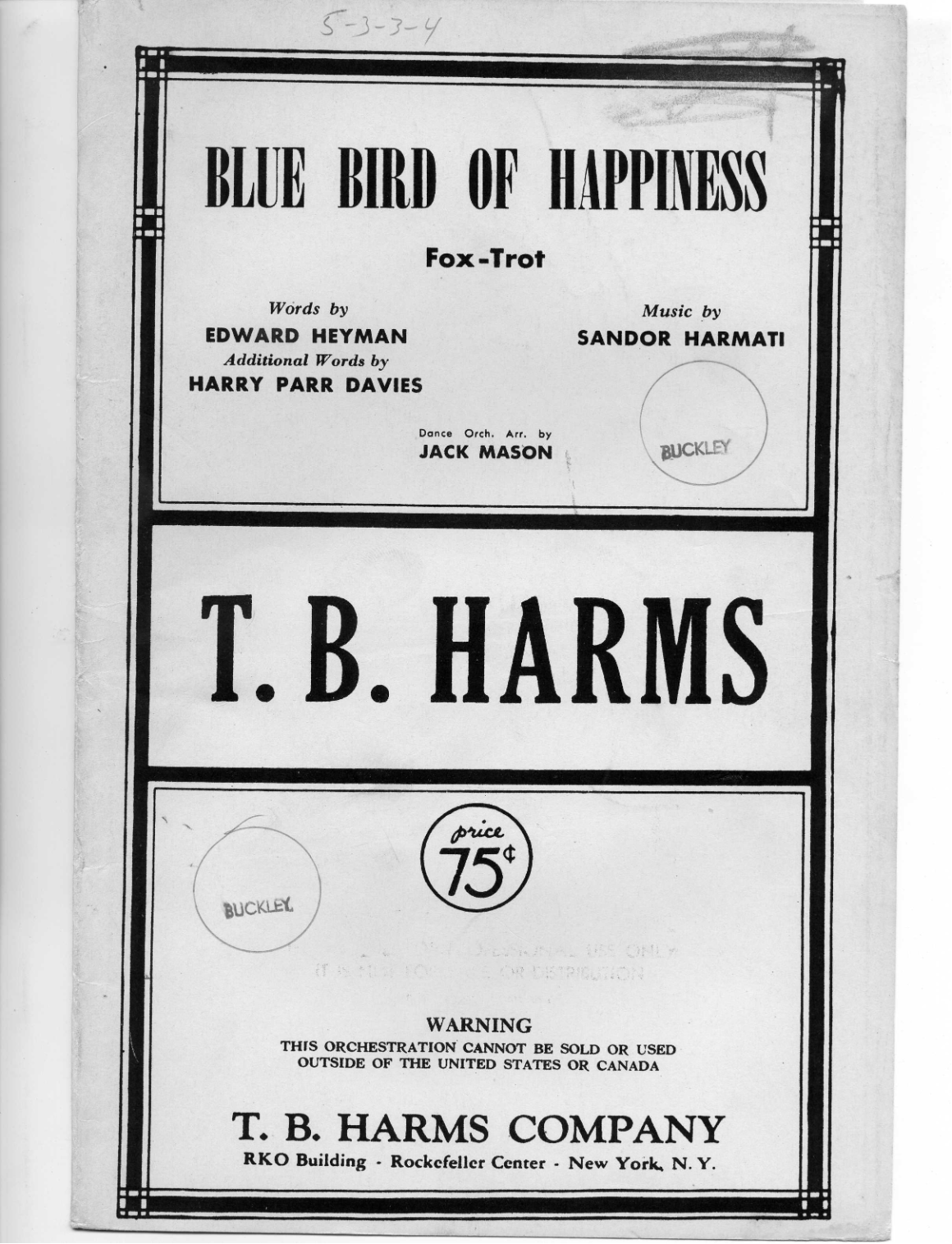 Bluebird Of Happiness score preview