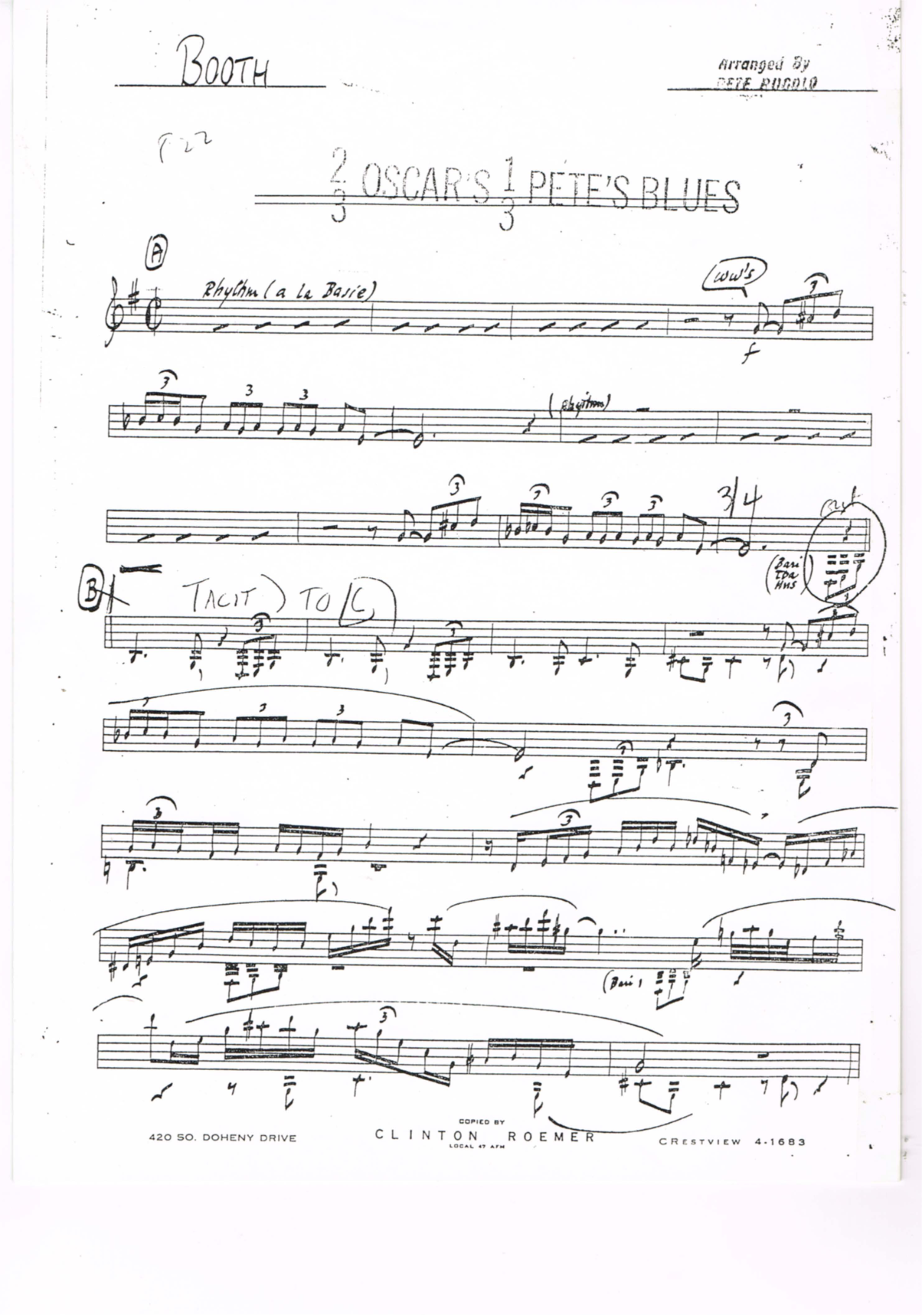 Oscar Pete's Blues score preview